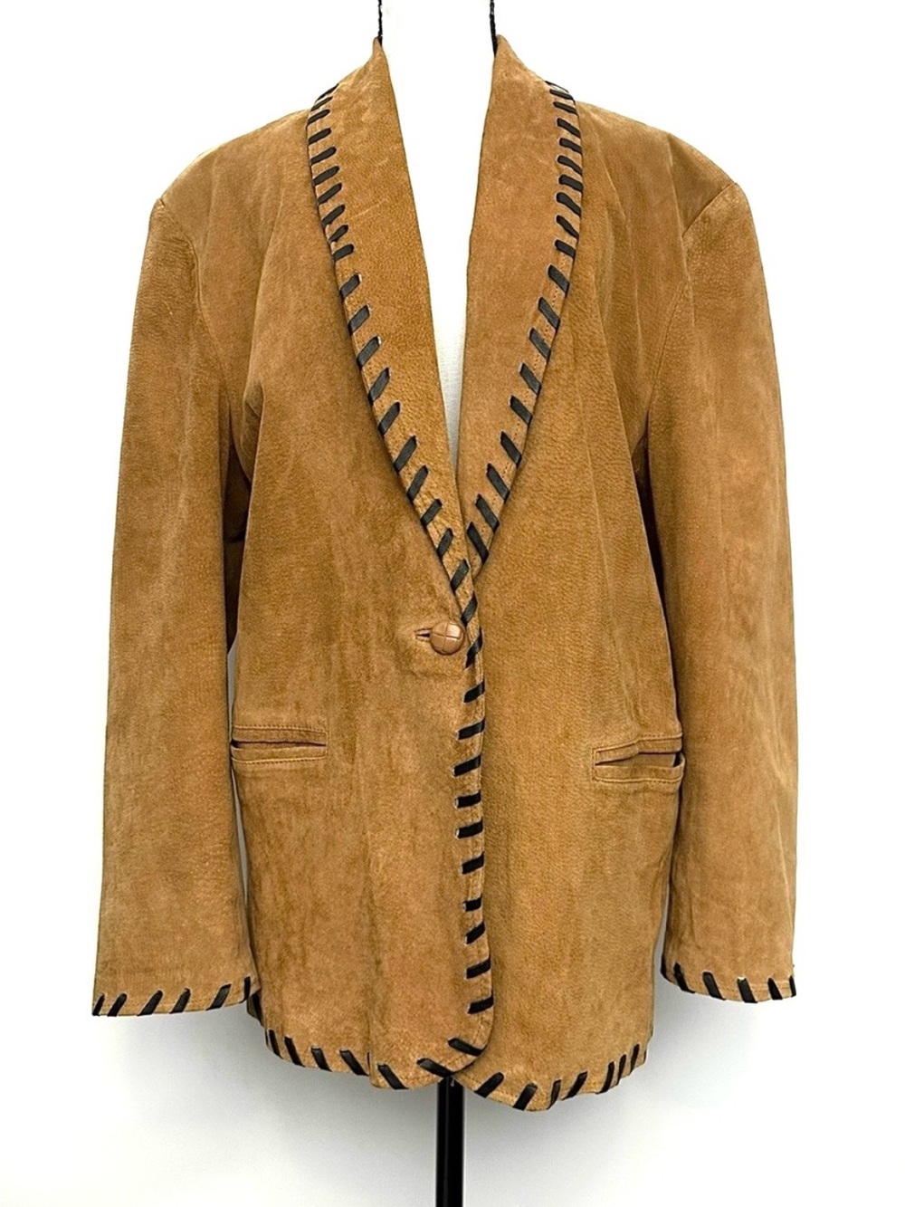 Dalmys Suede western rancher Blazer Jacket in Cognac with Contrast Stitching
